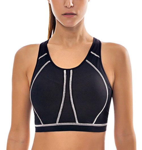 SYROKAN Women's High Neck High Impact Racerback Wirefree Full Coverage Padded Supportive Sports Bra 