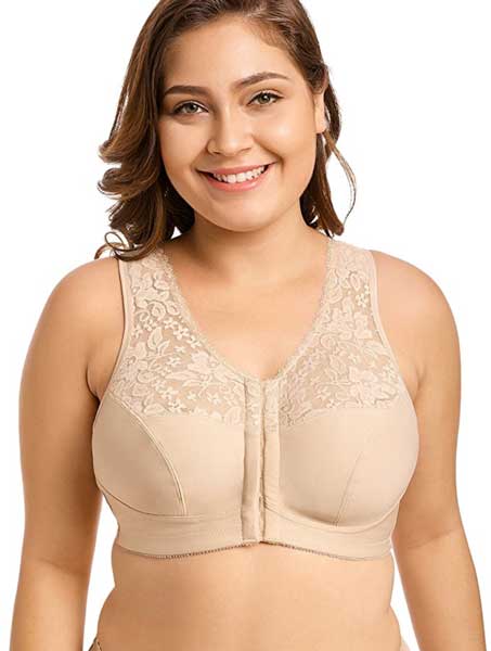 DELIMIRA Women's Front Closure Bras Plus Size Lace Full Coverage Underwire  Bra